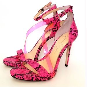 Sold Jessica Simpson snakeskin high heels pink and black 6.5